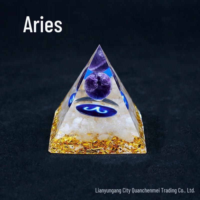 Zodiac Crystal Pyramid Resin Desktop Ornament 6 cm