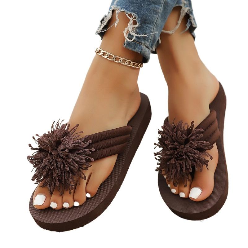 Moda 2025 Lato Odkryte Palce Damskie Kapcie Plus Size Platforma Okrągły Nosek Płaskie z Lekkimi Kwiatowymi Sandałami Outdoorowe Casualowe Japonki