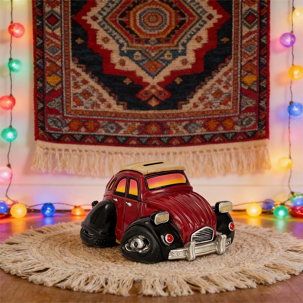 Vintage Car Model Retro Vehicle Figurine Money Bank Home Decor Desktop Ornament Ideal Gift for Christmas Bookshelf Or Car Lovers