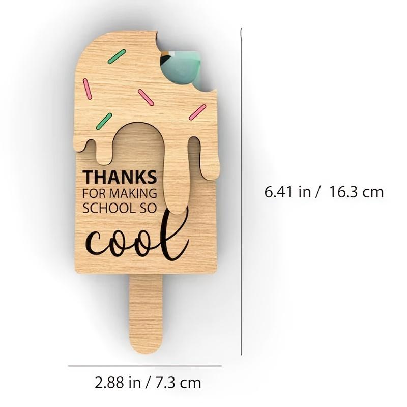 End-of-Year Teacher Appreciation Gift - "Thanks for Making School So Cool" Popsicle Gift Card Holder with Dripping Ice Cream Design, Manufactured Wood