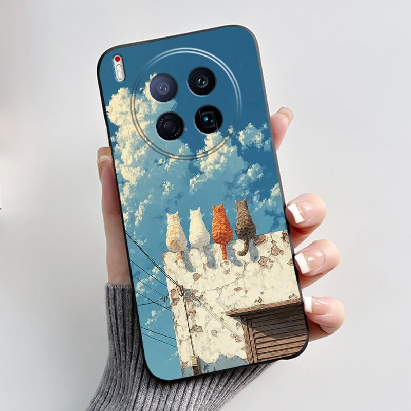 Phone Case For Tecno Camon 40 Premier 5G Bumper Soft Silicone Unique Design Black Case Ins Style Floral Painted Shockproof Cover