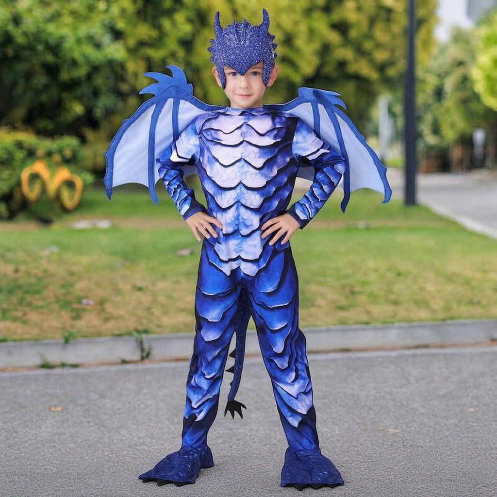 Ice Frost Dragon Cosplay Outfit For Children Made Of Polyester With Long Sleeves For Party Fun