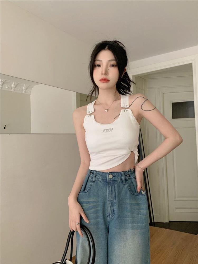 Women Design Tank Tops Sexy Fashion Tees For Girls Y2K Tops Black Vest