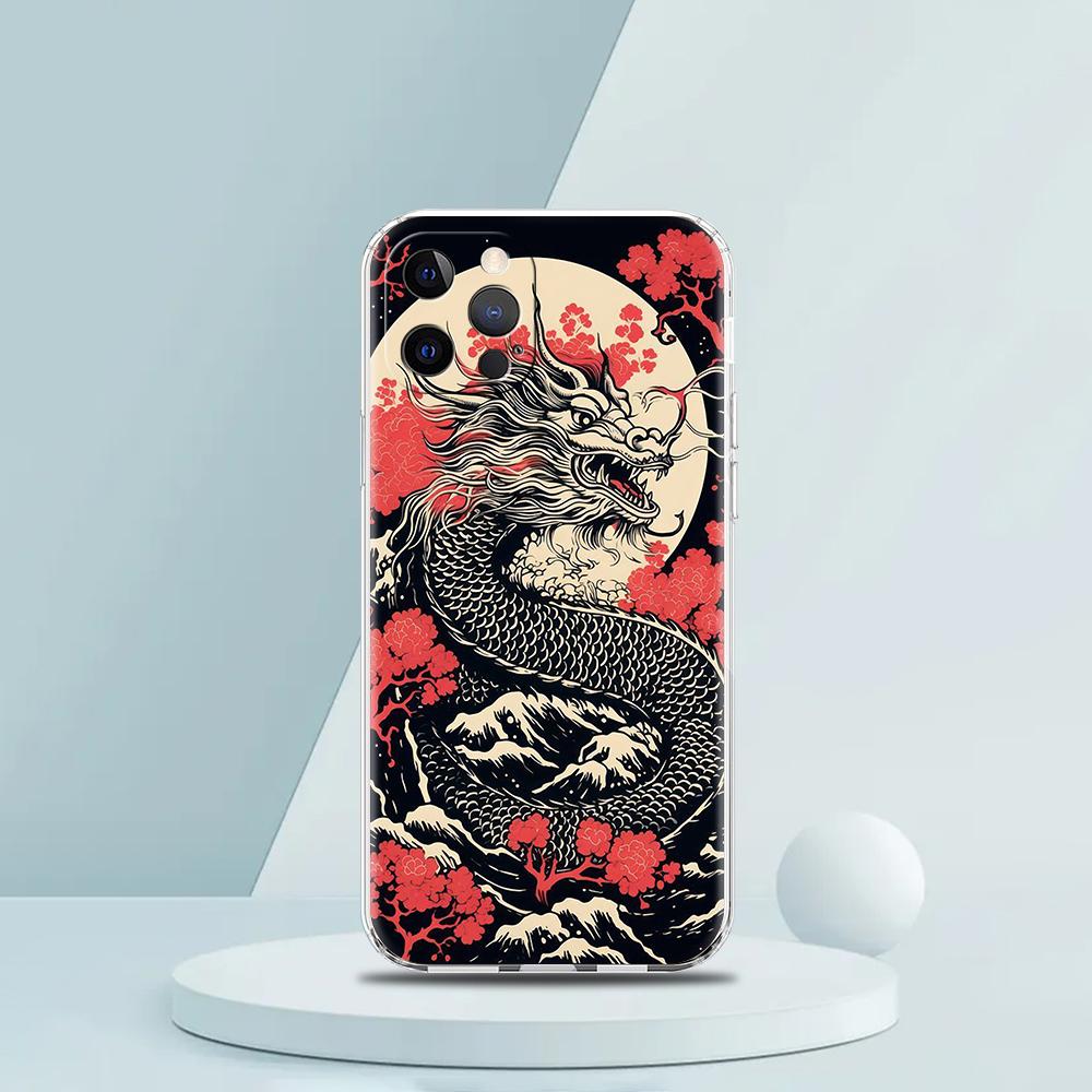 

Мягкий прозрачный чехол из ТПУ для iPhone 16 15 14 13 12 11 Pro Max 16E 8 7 Plus XS Бампер Трендовый Модный Мультяшный Китайский Дракон iPhone 14 Plus