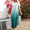 Women Summer Casual Loose  V Neck Short Sleeve Beach Maxi Long Dresses Trendy Outfits