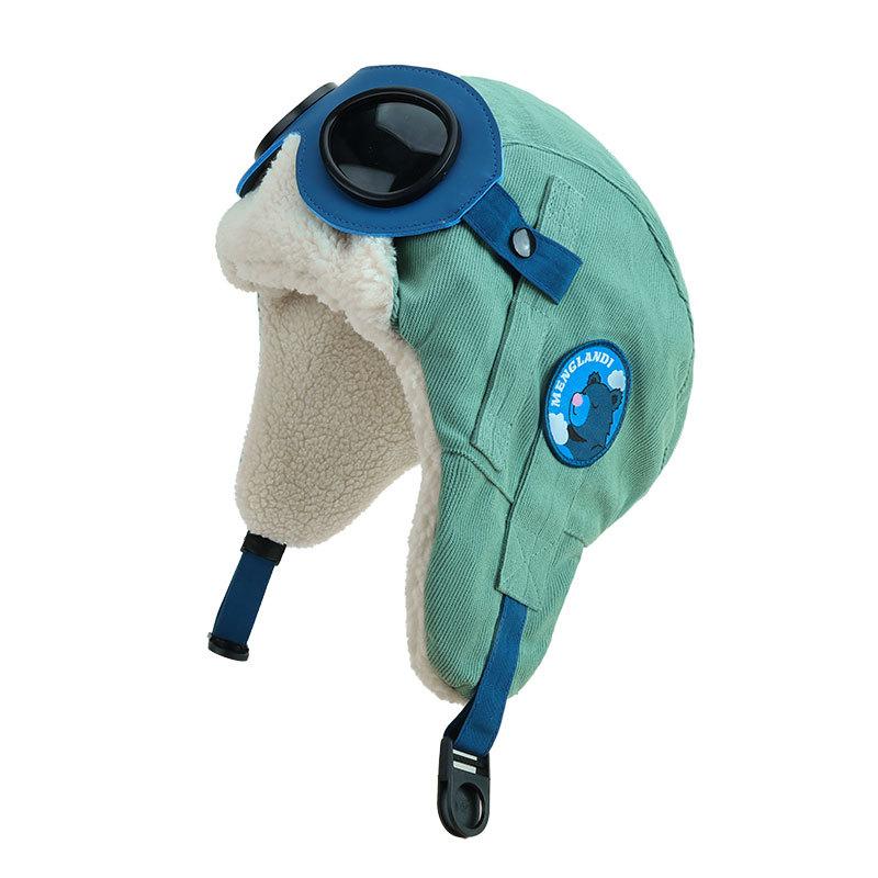 Adult children cute bear pilot glasses Lei Feng hat children autumn and winter parent-child boys fleece thermal ear protector