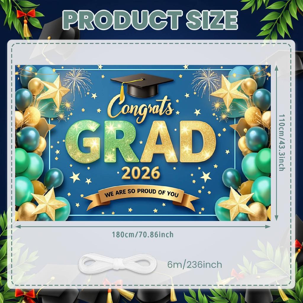 Congrats Grad Background Graduation Cap Grad Event Banner Graduation Celebration Banner Black Gold  Grad Party Banner