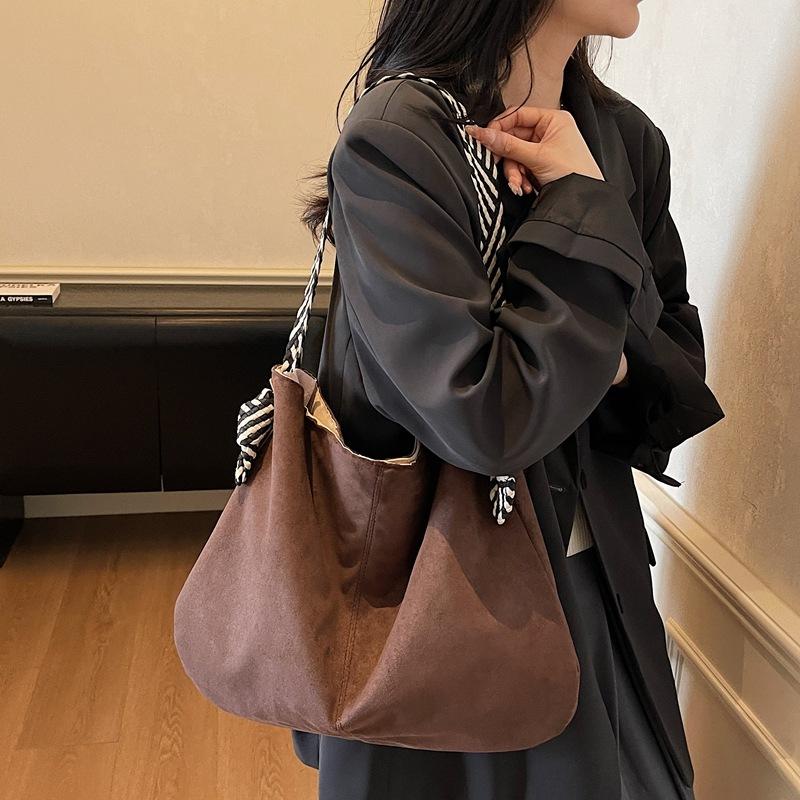 Suede Tote Bag Work Commuter Shoulder Bag Women's Large Capacity Underarm Bag