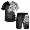T Shirt & Shorts Sets 2piece Suit for Mens Animal Pattern Print Short Sleeve Tracksuit Leisure 3D Polyester Man's Set