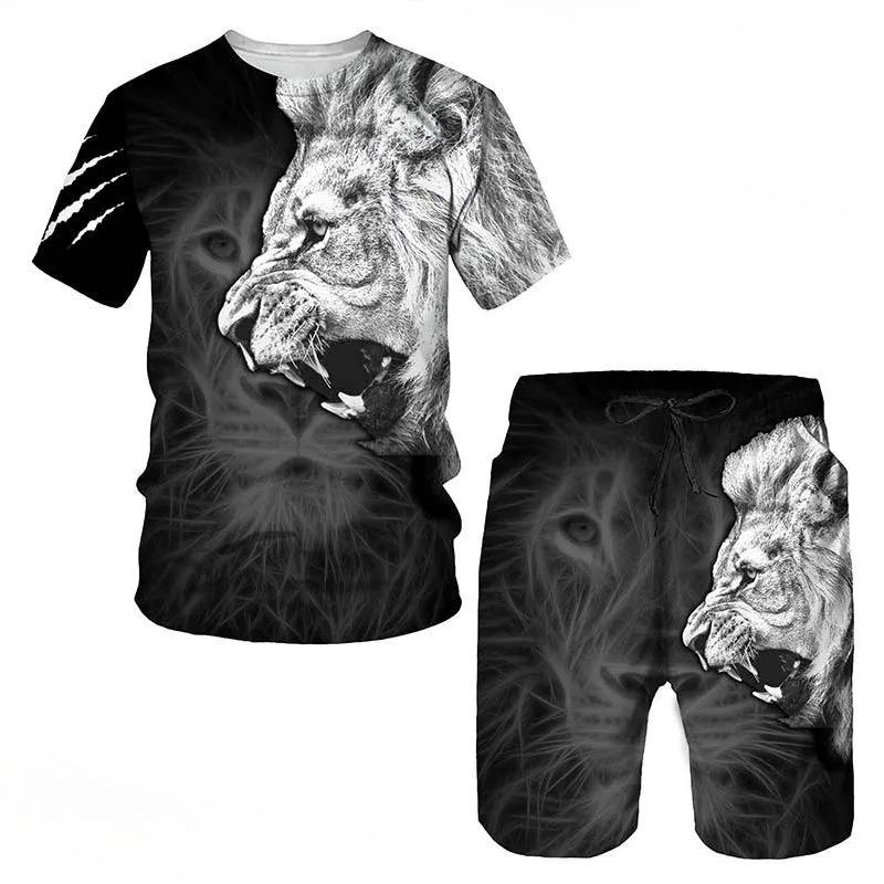 T Shirt & Shorts Sets 2piece Suit for Mens Animal Pattern Print Short Sleeve Tracksuit Leisure 3D Polyester Man's Set