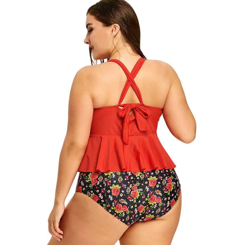 Fashion Woman Summer Sexy Plus Floral Peplum Size Swimsuit Tankini Swimwear For Elegance And Comfort