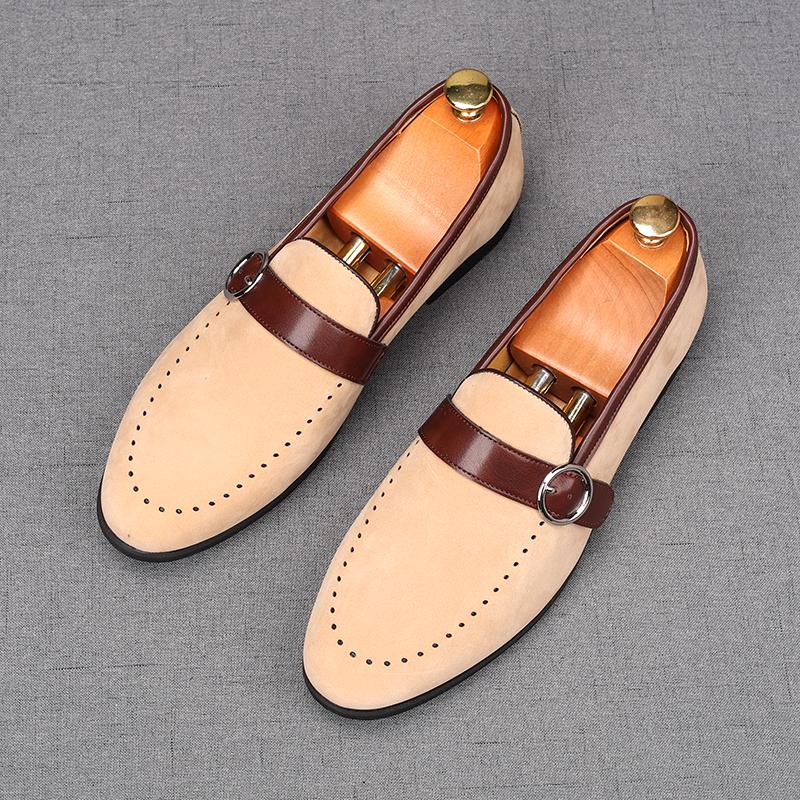 Nowe Męskie Zamszowe Skórzane Buty Ślubne Męskie Codzienne Płaskie Mokasyny z Paskiem Mnicha Buty na Powrót do Domu Studniówkę Zapatillas Hombre