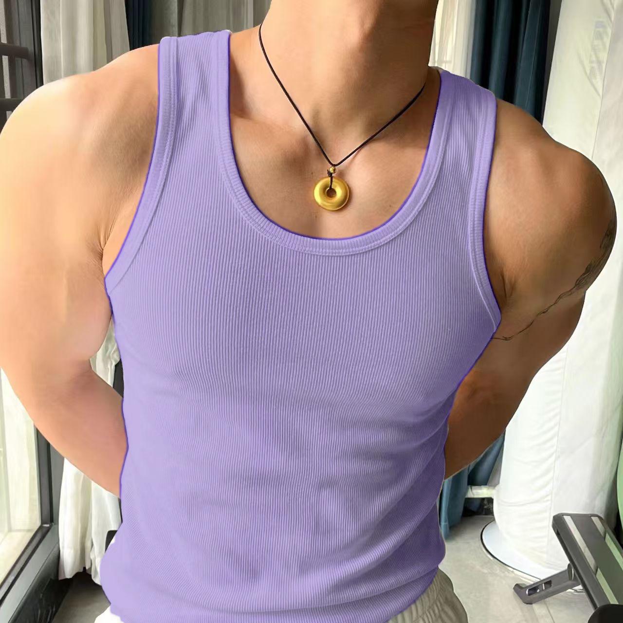 

Men s American Style Sweat-Wicking 230g Thickened Ribbed Cotton Fitness Tank Top XXL фиолетовый