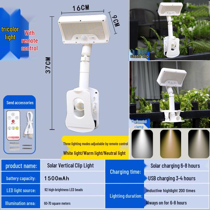 Solar Clip-on Outdoor Courtyard & Villa Wall Lamp for Park and Lawn Lighting