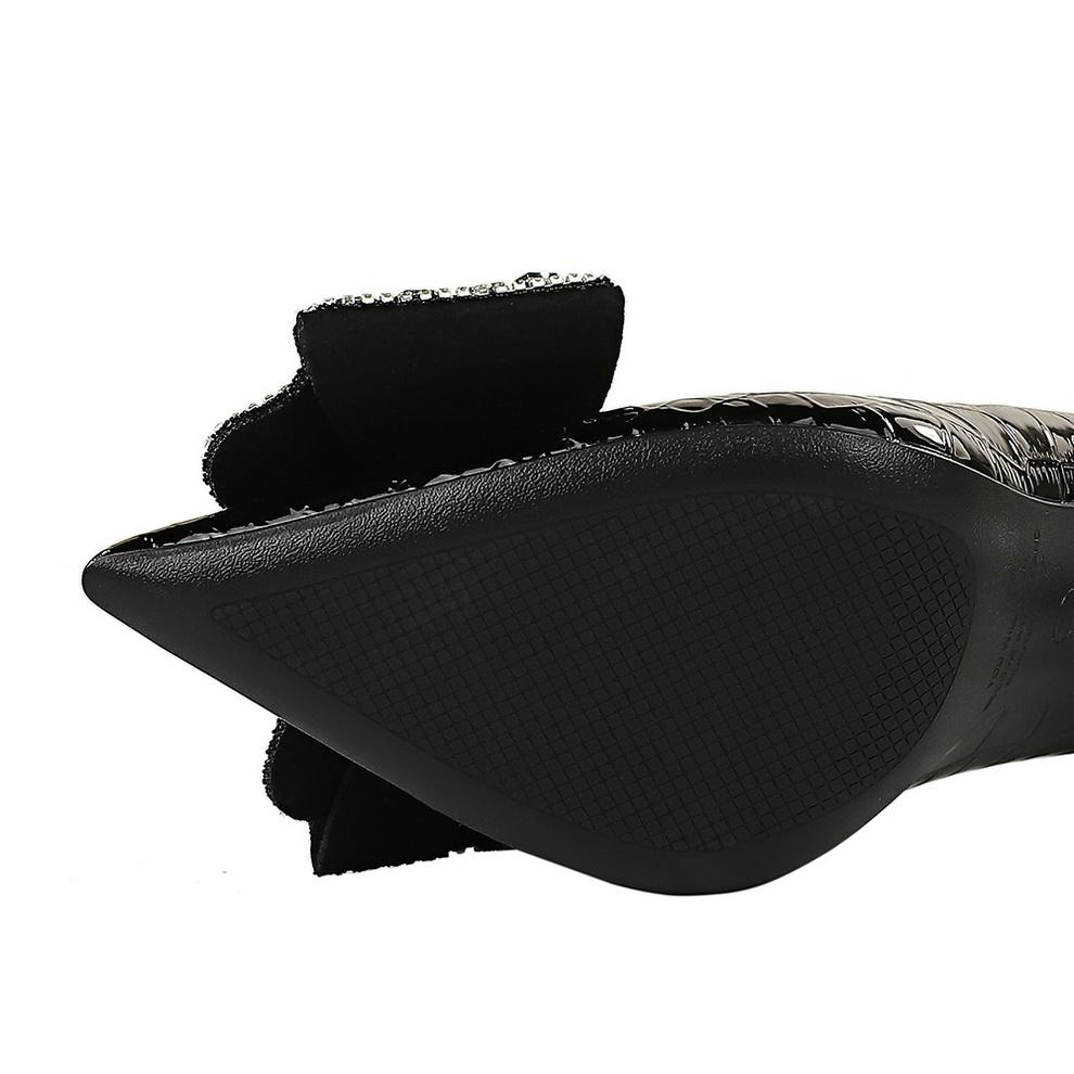 Thin Heel Stone Pattern Lacquer Skin Shallow Mouth Pointed Water Diamond Bow Tie Single Shoe High Heel