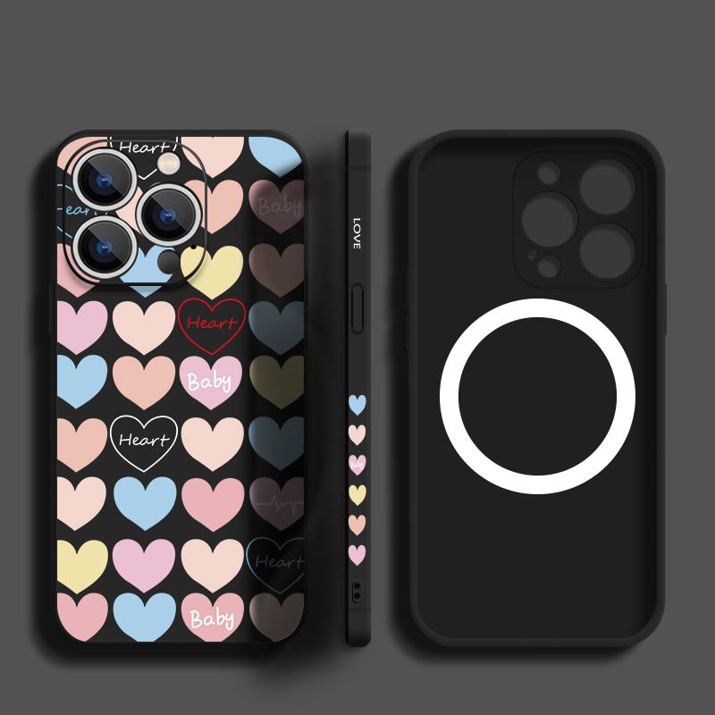 Magnetic For Magsafe Love Heart Case For iPhone 15 Pro Max 11 12 13 14 16 Pro Max 16E 17 Air Built-in Metal Plate Lanyard Cover