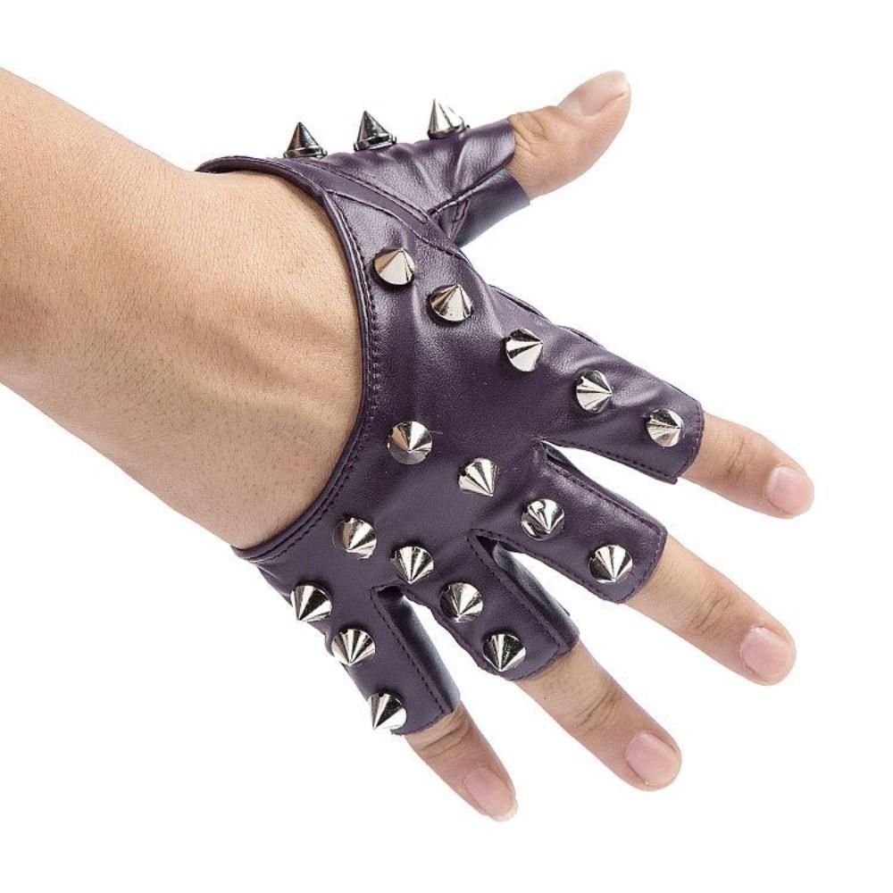 PU Leather Half-palm Gloves Fingerless Patent Leather Gloves Lolita Rivet Gloves Girls