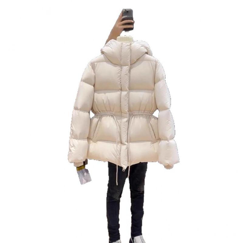 Womens Puffer Coat Winter Warm Thickened Cotton-Padded Hooded Jacket Mid-Length Slim Fit White Black Coffee Pink