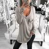 QICED Women's Fashion Casual Solid Color Print Long Sleeve V-Neck Blouses & Shirts
