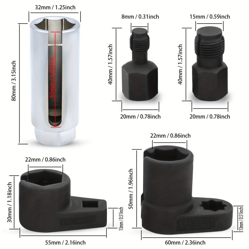 NewShark 5-teiliges Kfz-O2-Sauerstoffsensor-Steckschlüssel-Offset-Schraubenschlüssel-Entfernerwerkzeug und Gewindeschneiderwerkzeug, und die rote Aufbewahrungsbox