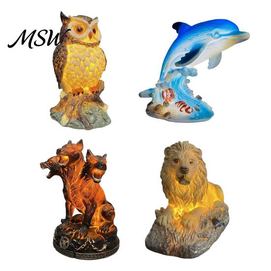 Gift for Animal Lovers And Collectors 3D LED Night Light, Resin Dolphin Owl Lion Sculpture Table Unique Boys Girls Lamp, USB Desk Decor Bedroom, Warm