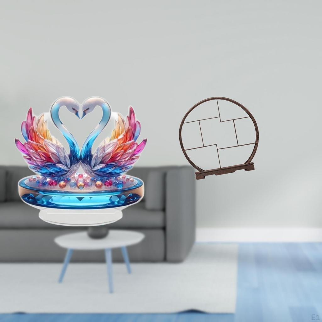 Acrylic Swan Sculpture Tabletop Centerpiece And Wood Display Stand Organizer for Home Office Decor
