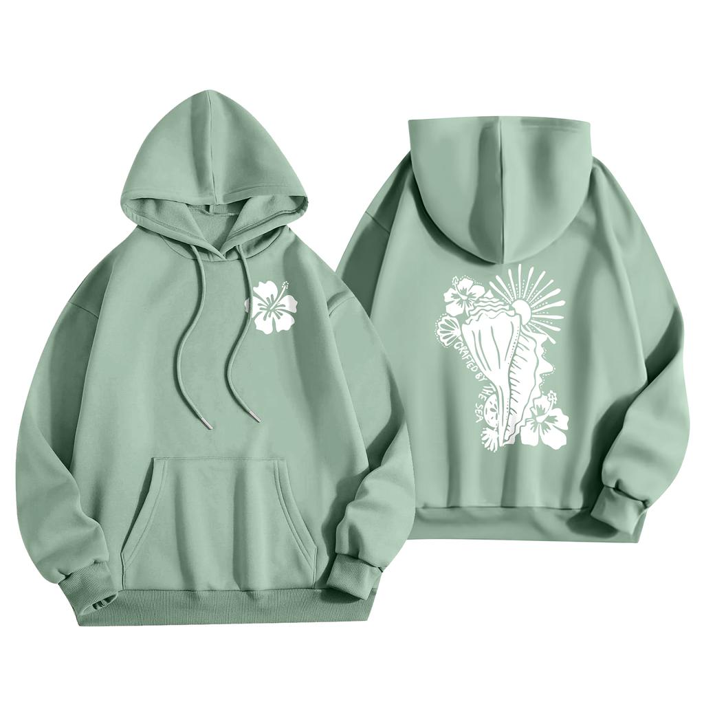 Dámská móda Dámský lehký svetr s dlouhým rukávem a kapsami Preppy grafická mikina s kapucí