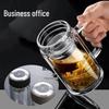 Custom Engraved Double-Layer Borosilicate Glass Tea Cup with Screw Cap