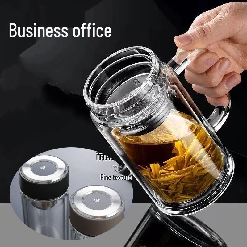 Custom Engraved Double-Layer Borosilicate Glass Tea Cup with Screw Cap