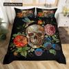 Duvet Cover Set Black Skull SkeletonPaisley Floral Gothic Luxury Soft Bedding Set Comforter Cover Halloween Decor,Queen Size