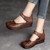 Versatile Genuine Leather Hollow-out Sandals Retro Hook & Loop Comfortable Women's Wedges Shoes