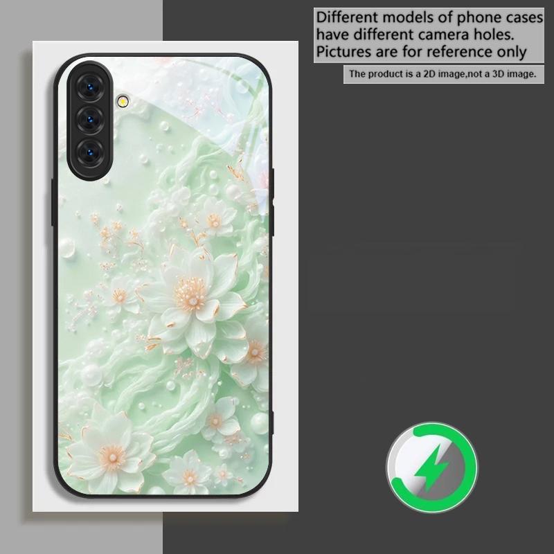 Beautiful white flowers suitable for Samsung Galaxy S26 Ultra S20 FE S21 S22+ 23 Plus S24 Ultra 25 Edge black Glass Phone Casee