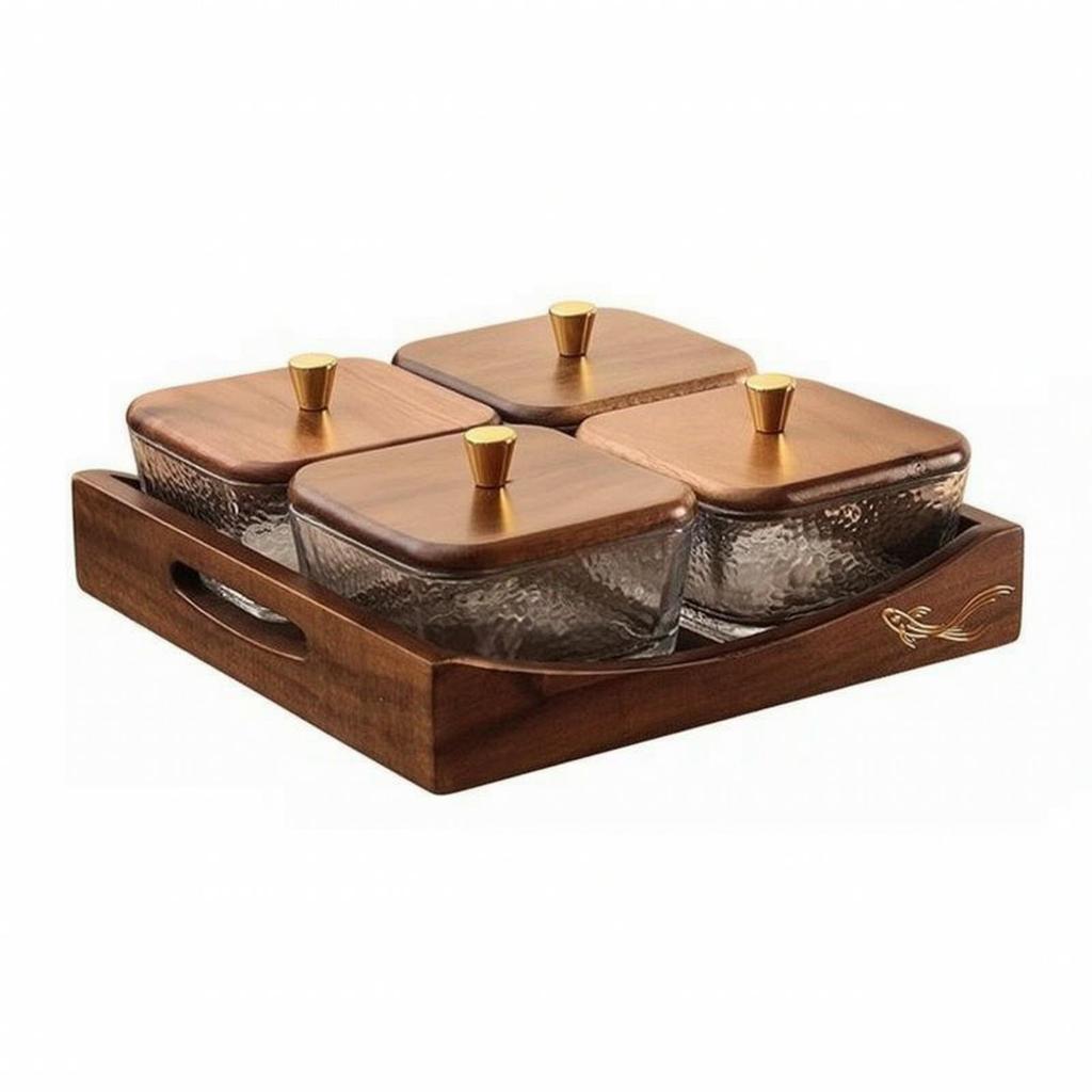 Getrennte Vorspeisenplatte mit Schalen | Walnuss, Holz Snack Tablett Glas