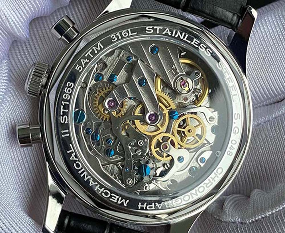 SUGESS Men's Analog Chronograph Mechanical Watch with See-Through Back, 40mm B