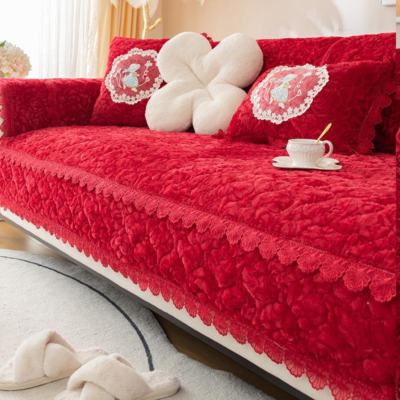 Rose Fluff Sofa Cushion Autumn And Winter Thickened Non-Slip Warm Sofa Cushion Set Winter Sofa Cover