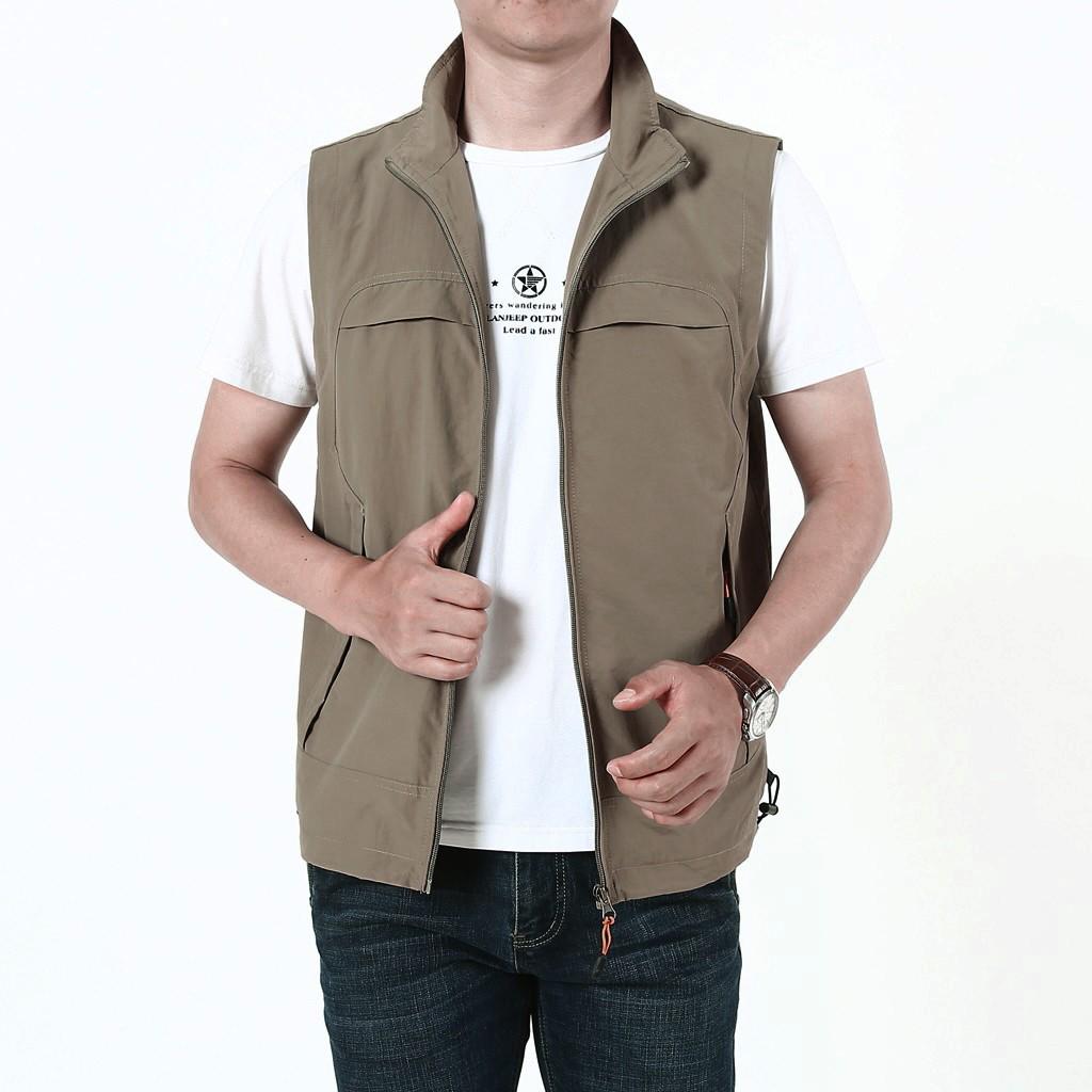 Fashion Men Casual Solid Outdoor Quick-drying Vest Jacket Tops Blouse