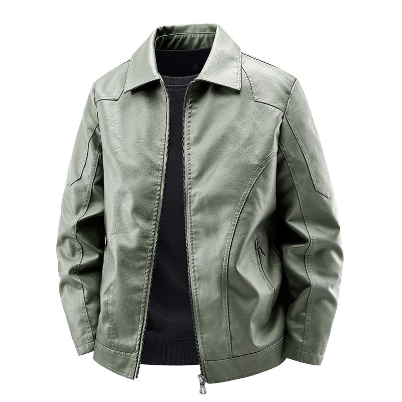 

Мужская кожаная куртка в корейском стиле 2025 года, деловой кэжуал, отложной воротник, весна/осень, большой размер, удобная верхняя одежда 8XL армия зеленый
