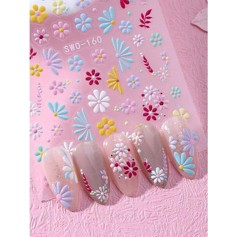 5D Elegant Daisy Petal Nail Stickers Spring Summer Colorful Flower Floral Leaves Nail Decals DIY Self-Adhesive Manicure Slider Nail Decoration