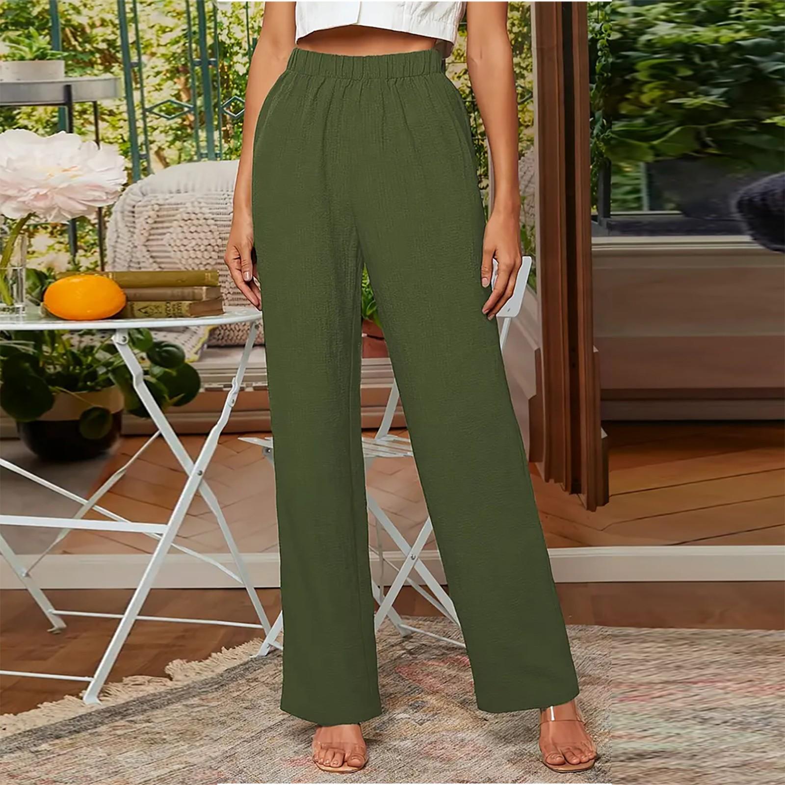 

Женские новые повседневные модные удобные прямые брюки с эластичной талией M зелёный