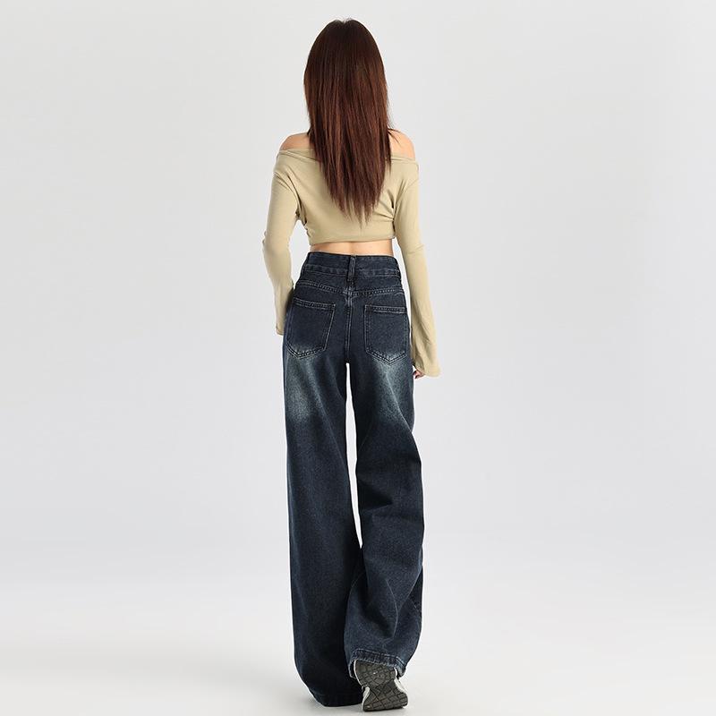 Spring/Autumn 2025 Women's American Retro High-Waist Micro-Flare Jeans - Loose, Versatile, Floor-Length Wide-Leg Pants