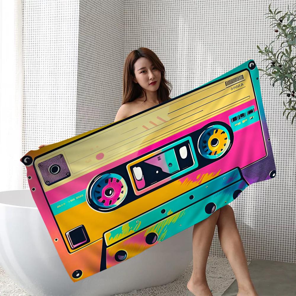 Retro Cassette Music Tape Towel Microfiber Beach Towel Absorbent Quick Dry Soft Yoga Swimming Resort Mountain Climbing Towel