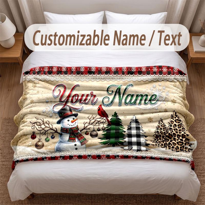 Winter Theme Soft Blanket Personalized Custom Name Text Print Warm Blanket Home Sofa Bedroom Decor