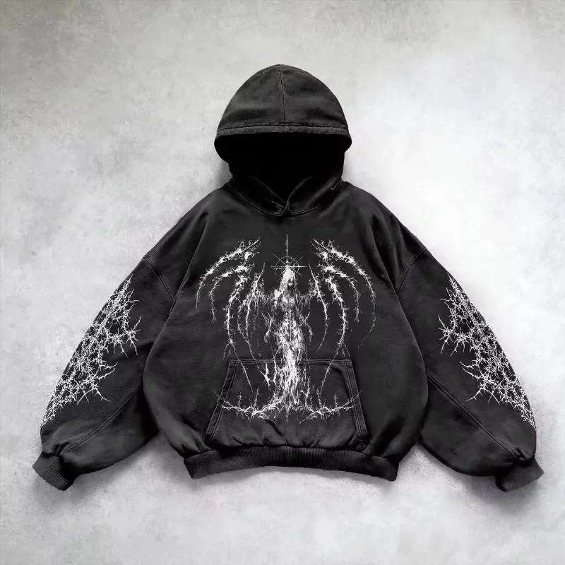 Washed Hooded Sweatshirt Unisex Oversized Long Sleeve Pullover Winter Streetwear Casual Wear