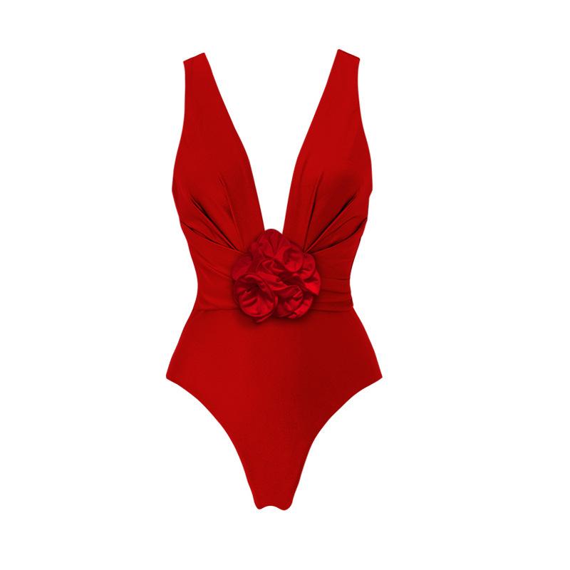 European and American one-piece swimsuit women s removable three-dimensional flower decorative neck set Huludao swimsuit S