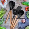 Non-Stick Silicone Cooking Utensils Set, 5 Pcs With Wooden Handle, Heat Resistant Silicone Kitchen Gadgets
