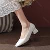 Fashion 2025 New Spring Heels Women Square Head Shallow Mouth Soft Leather Pumps Fashion Solid Office 5.5cm Thick Heeled Ladies Shoes