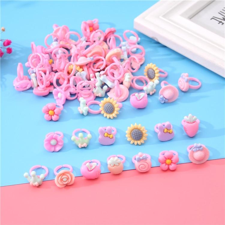 10pcs/Lot Cute Children's Cartoon Rings Glitter Flower Fruit Shape Plastic Adjustable Ope Excluding boxes