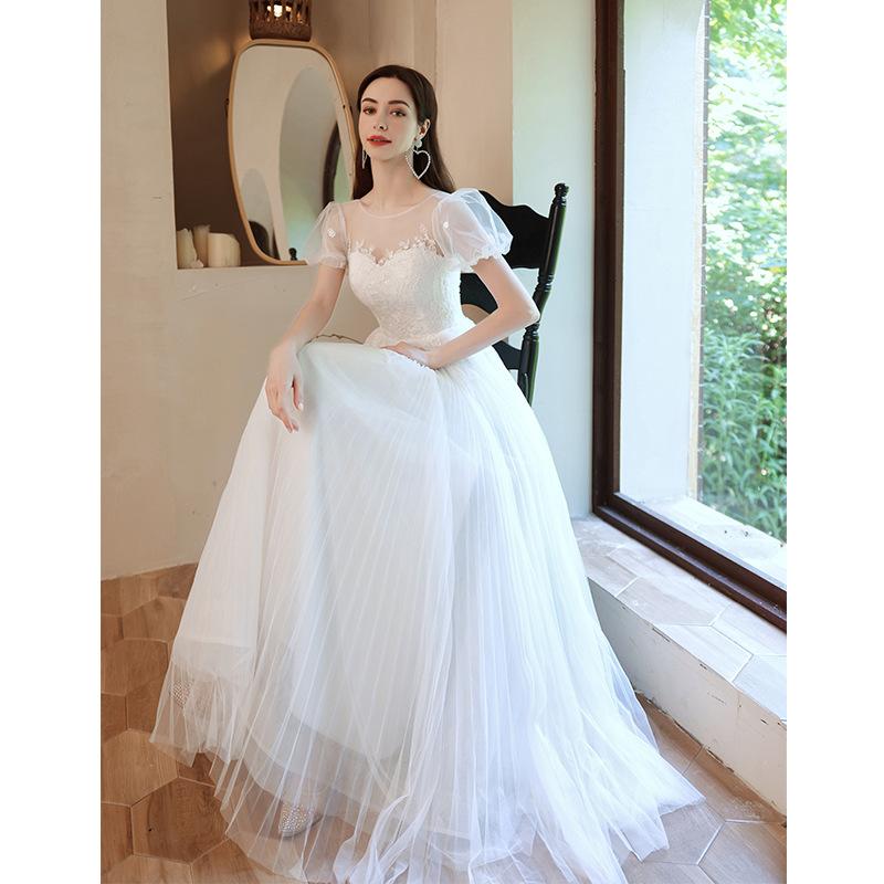 Princess Bride Ballonärmel leichtes Hochzeitskleid weißes Brautjungfernkleid 1011 neues Temperament Performance Laufsteg Gastgeberin Kleid