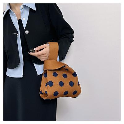 Polka Dot Knitted Bag Women Mini Knot Wrist Bag Tote Ladies Female Woven Shopper Purse Lady Crossbody Handbag