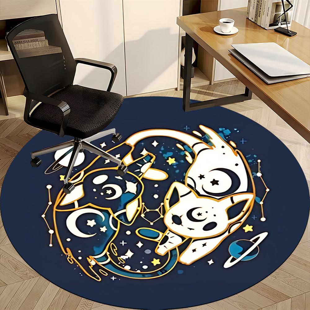 1pc Galaxy Cat Pals Office Round Area Rug, Indoor Mat Suitable For Office, Under Office Chairs Bedroom Living Room Home Decor, Room Deco 049